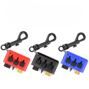 three hole golf cleaning brush, brass bristle brush for golf club heads, groove cleaning tool accessory with hanging buckle