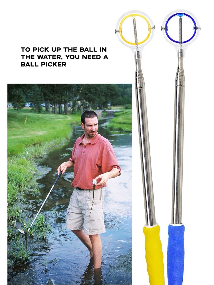 golf ball retriever, telescopic golf ball pick up pole, retractable ball fetching stick, golf course supplies & accessories